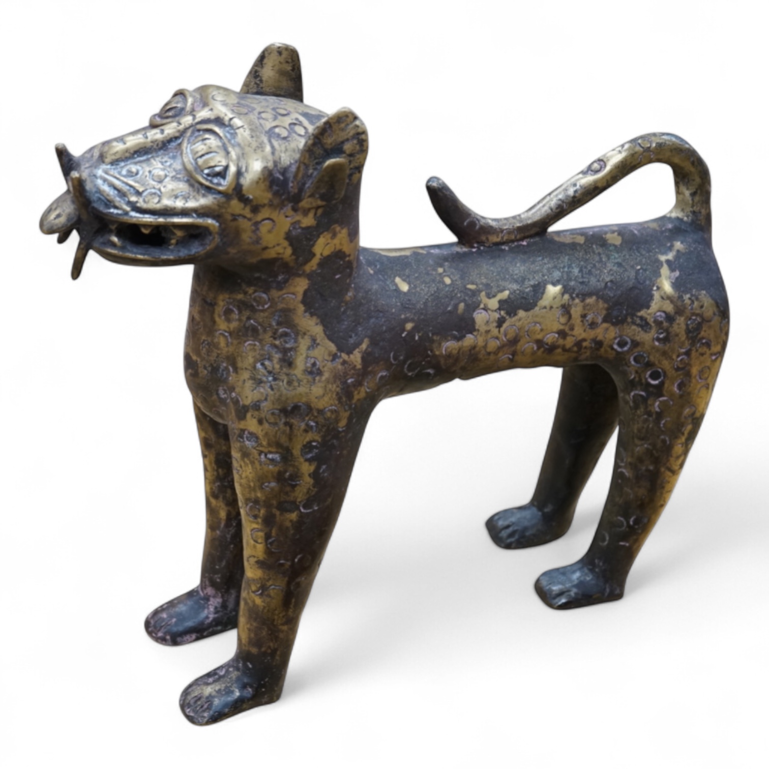 An African Benin style bronze model of a leopard, 37cm x 33cm
